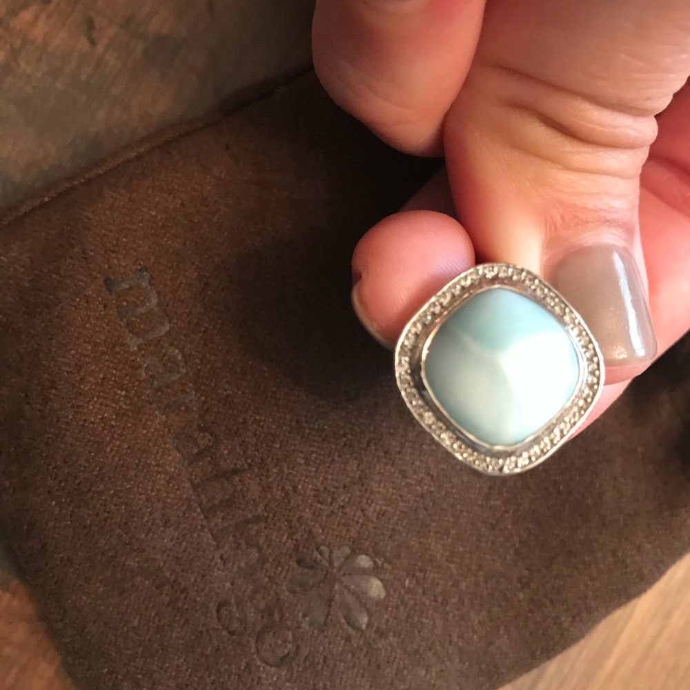 Marahlago Cushion Larimar, White Sapphire, Sterling Silver Women's Ring. Sz 6. - Picture 3 of 5